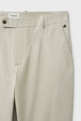 Men's Beige Stone Organic Cotton Flat Front Trouser