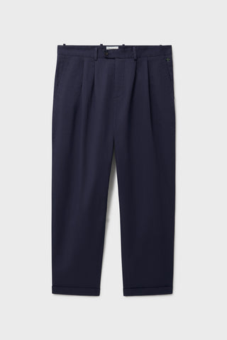 Lightweight Twill Blue Pleated Trouser
