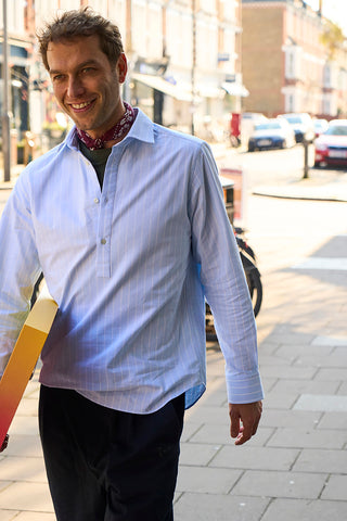 Men's sky blue recycled cotton Oxford popover shirt 