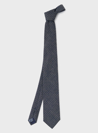 Cotton & Linen Blend Pin Dot Brown and Sky Tie
