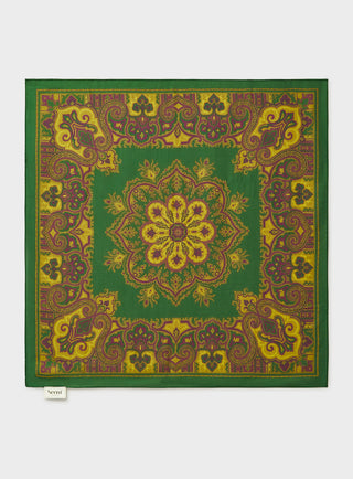 Italian Tencel Green Motif and Mustard Print Neck Scarf. 100% tencel.
