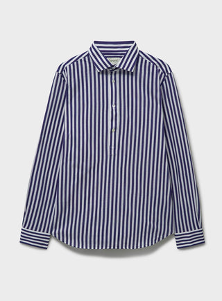 sustainable menswear navy city stripe mens popover shirt