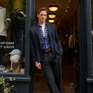 Men's sustainable blue check T-shirt UK