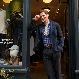 Men's sustainable blue check T-shirt UK