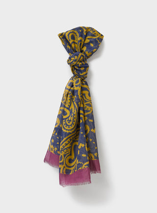 Cotton & Cashmere Wool Navy Mustard Paisley Scarf