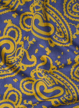 Cotton & Cashmere Wool Navy Mustard Paisley Scarf