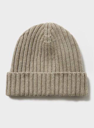 Recycled Cashmere Oatmeal Beanie Hat Hats Neem London . Ribbed.