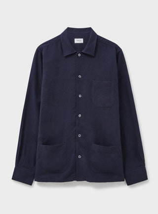 Recycled Italian Flannel Deep Navy Shirt Jacket Three Pockets and Button Down with Cuff Button Sleeves