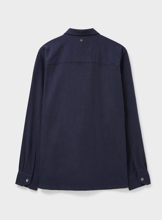 Recycled Italian Flannel Deep Navy Shirt Jacket Three Pockets and Button Down with Cuff Button Sleeves