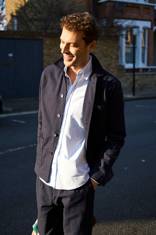 Men's sky blue recycled cotton button down shirt 