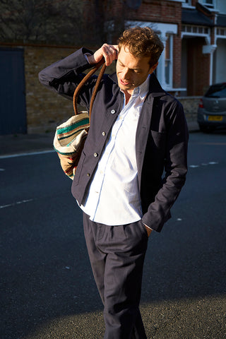 Men's sky blue recycled cotton button down shirt 