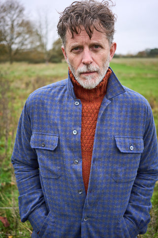 navy check men's cotton overshirts