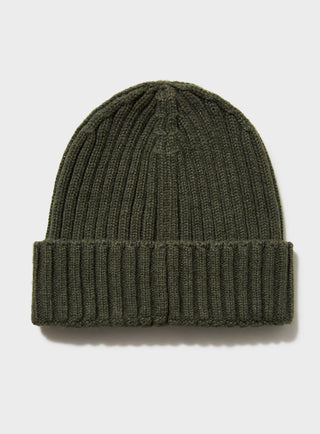 Ribbed Recycled Cashmere Olive Beanie Hats 
