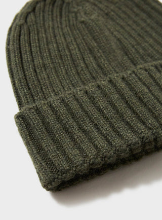 Ribbed Recycled Cashmere Olive Beanie Hats 