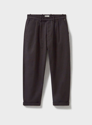 Chocolate Bomber Trousers/ Chinos tailored from a robust cotton twill with a button fastening.  They are a rich brown twill woven in Italy with 60% recycled cotton.