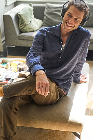 Men's navy recycled cotton popover shirt 