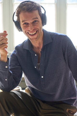 Men's navy recycled cotton popover shirt 