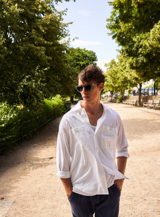 sustainable menswear white double pocket shirt overshirt men 