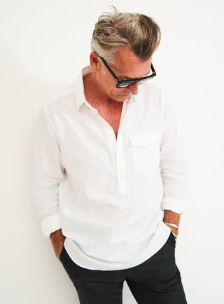long sleeve white popover shirt