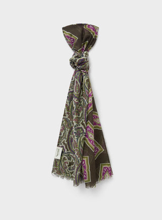 Cotton & Cashmere Wool Medallion Hazel Neck Scarf. Green & lilac