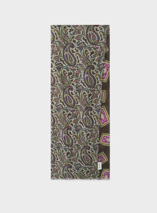 Cotton & Cashmere Wool Medallion Hazel Neck Scarf. Green & lilac