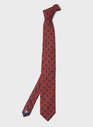100% Tencel Motif Print Deep Red Tie