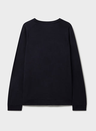 ZQ Merino Wool Jersey Long Sleeve Super 120s Navy Crew neck top. Raglan crew neck long sleeve which is designed to be worn as a base layer or as a smart crew neck. Traceable ZQ merino wool from New Zealand.