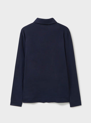 ZQ Merino Wool Jersey Navy Long Sleeve Polo. 3 Button Down Collar.