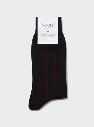 Recycled Cotton Pin Stripe Ribbed Black/Red Socks