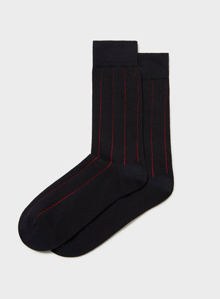 Recycled Cotton Pin Stripe Ribbed Black/Red Socks