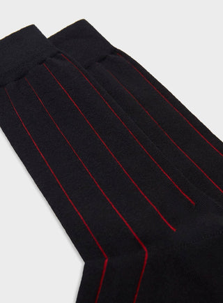 Recycled Cotton Pin Stripe Ribbed Black/Red Socks