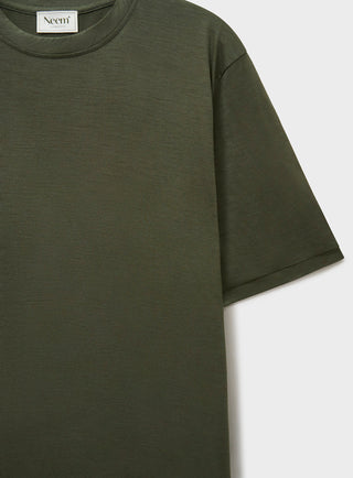 Men's olive green merino wool T-shirt UK