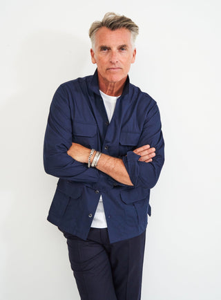sustainable menswear mens navy overshirt with best tshirt white tshirt