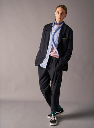 Cotton & Cashmere Navy Como Print Neem Bandana with White Detailing