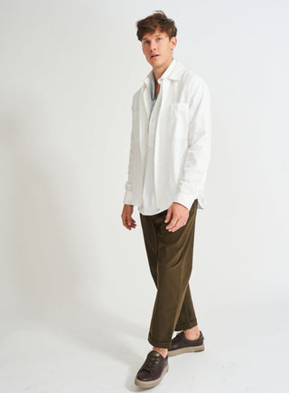 sustainable menswear white double pocket shirt overshirt men with neck scarfs london