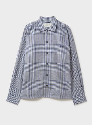 sustainable menswear mens navy overshirt Prince of Wales Spitalfields mens flannel overshirt