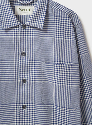 recycled cotton mens navy overshirt Prince of Wales Spitalfields mens flannel overshirt