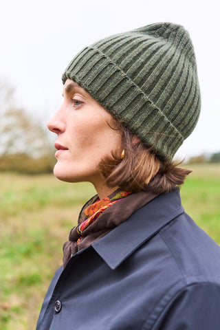 Ribbed Recycled Cashmere Olive Beanie Hats 