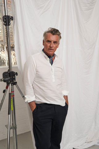Recycled White Nehru Collar Popover Shirt