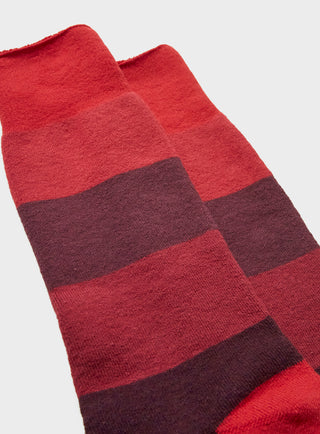 Supima British Red Stripe Socks. Ribbed knit sock with thick toned red stripes.