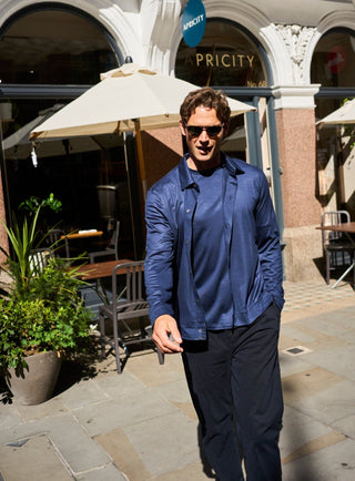 Men's steel blue merino wool overshirt UK