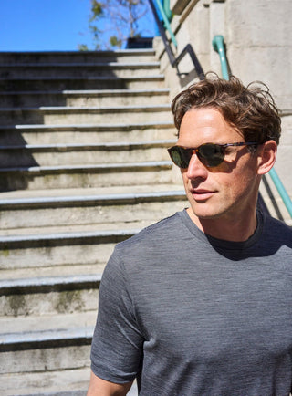 sustainable menswear ZQ merino traceable wool best tshirt charcoal stripe merino t shirt