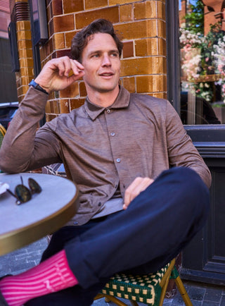 Men's tan brown striped ZQ merino wool jacket