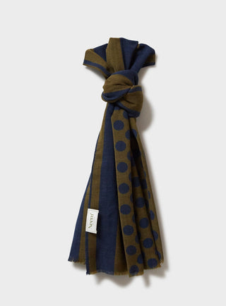 100% Recycled Double Faced Wool Olive Navy Spot Classic Scarf