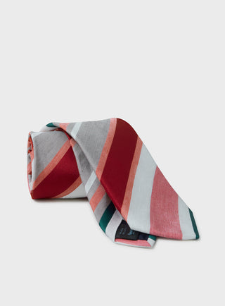 Men's tan and red silk linen stripe tie