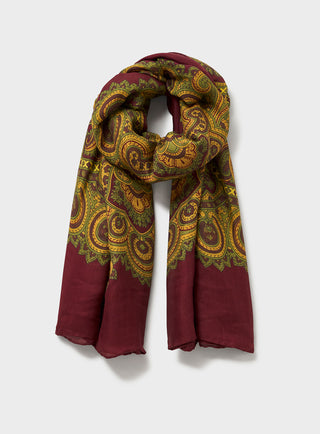 Italian Tencel Burgundy and Gold Paisley Flamboyant Scarf, extremely soft Tencel scarf.