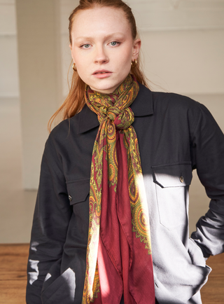 Italian Tencel Burgundy and Gold Paisley Flamboyant Scarf, extremely soft Tencel scarf.