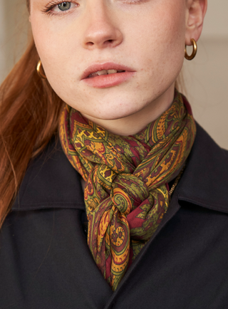 Italian Tencel Burgundy and Gold Paisley Flamboyant Scarf, extremely soft Tencel scarf.