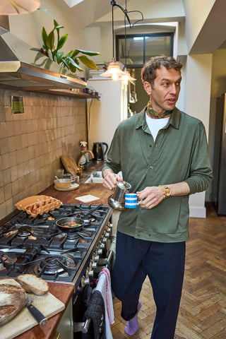 Men's merino wool olive green overshirt UK