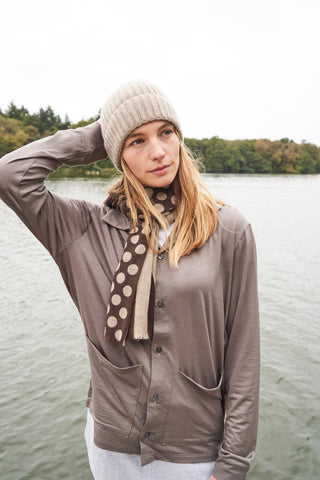 ZQ Merino Wool Oatmeal Super 120s Stretch Jersey Cardigan